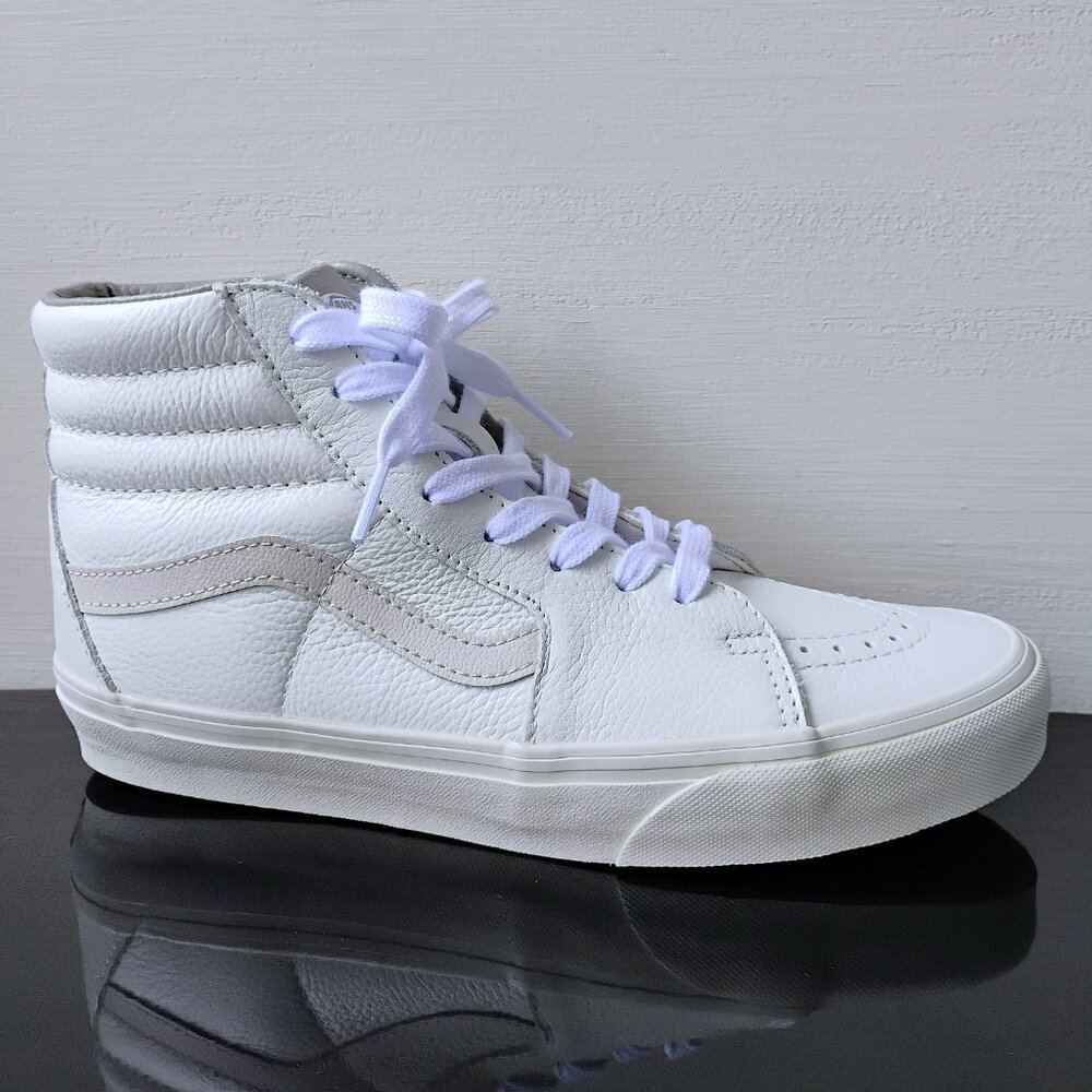 Vans Women's Sk8-Hi Premium Leather Sneaker in Cool & Unique Rain Drum Color